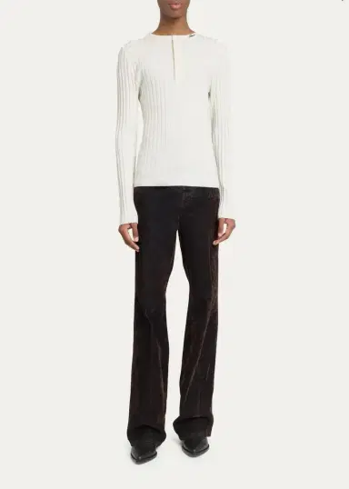 AMIRI Men's Logo Script Ribbed Long-Sleeve Henley T-Shirt | Thumbnail 2