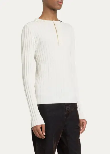 AMIRI Men's Logo Script Ribbed Long-Sleeve Henley T-Shirt | Thumbnail 4