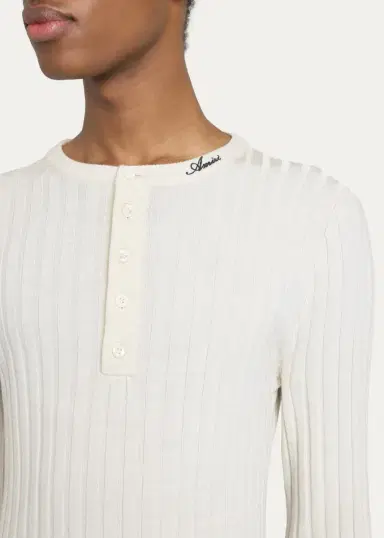 AMIRI Men's Logo Script Ribbed Long-Sleeve Henley T-Shirt | Thumbnail 5