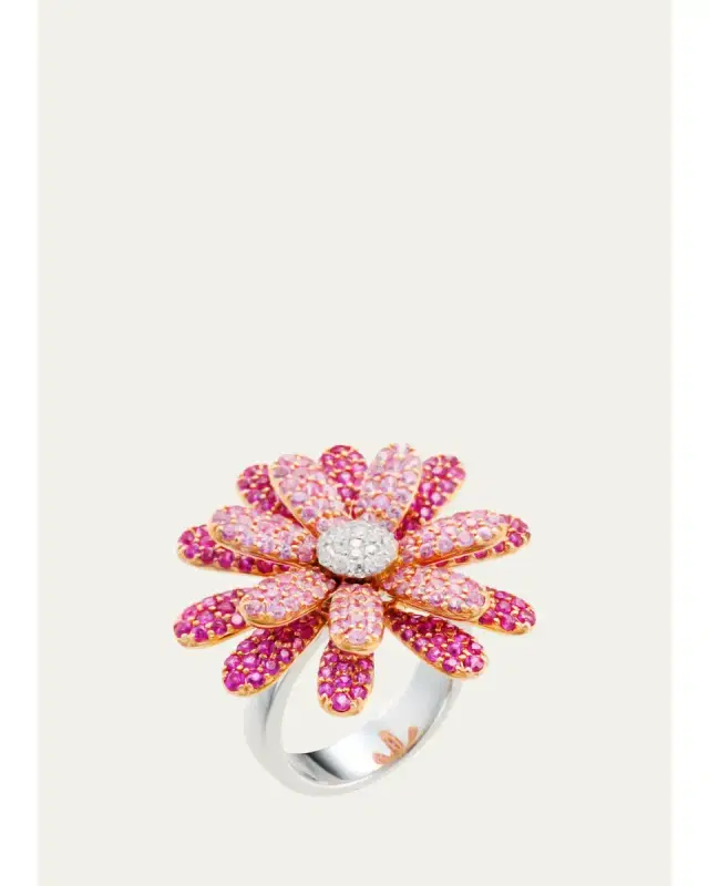 Mio Harutaka 18K Pink Sapphire Daisy Ring with Diamonds
