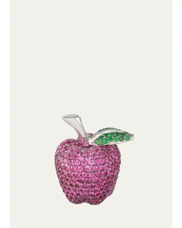 Mio Harutaka 18K White Gold Ruby Apple Charm with Tsavorites