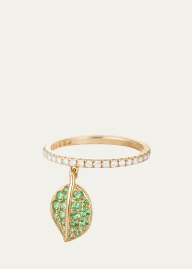 Mio Harutaka 18K Yellow Gold Tsavorite Leaf Pendant Ring with Diamonds | Thumbnail 2