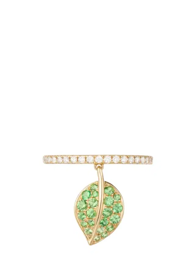 Mio Harutaka 18K Yellow Gold Tsavorite Leaf Pendant Ring with Diamonds