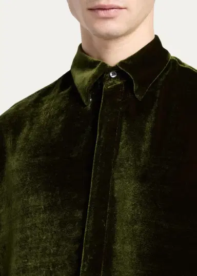Giorgio Armani Men's Crushed Velvet Button-Down Shirt | Thumbnail 5 Giorgio Armani Men's Crushed Velvet Button-Down Shirt | Thumbnail 5