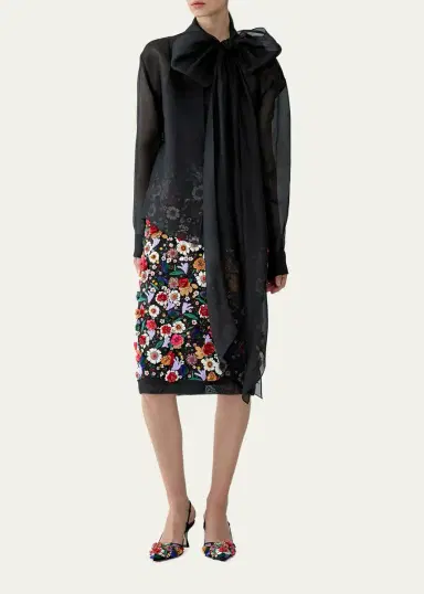 Carolina Herrera Bow Button-Front Silk Shirt | Thumbnail 2 Carolina Herrera Bow Button-Front Silk Shirt | Thumbnail 2