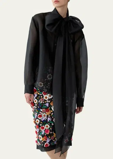 Carolina Herrera Bow Button-Front Silk Shirt | Thumbnail 4 Carolina Herrera Bow Button-Front Silk Shirt | Thumbnail 4