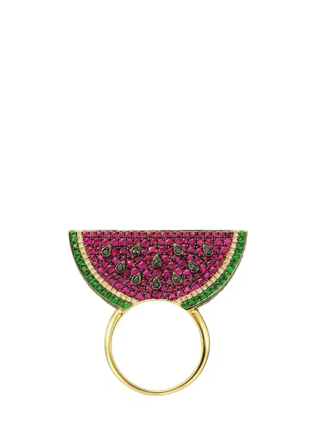 Mio Harutaka 18K Yellow Gold Pink Sapphire Watermelon Ring with Diamonds