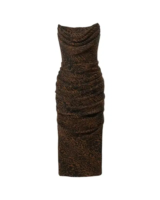Carolina Herrera Strapless Leopard Chiffon Knee-Length Dress