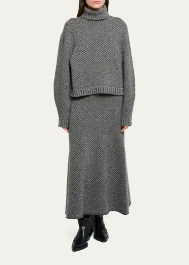 Gabriela Hearst Courtney Cashmere Herringbone Turtleneck Sweater | Thumbnail 2