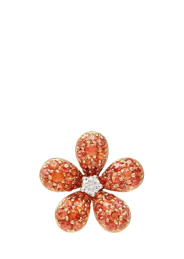 Mio Harutaka 18K Diamond and Orange Sapphire Flower Stud Earring, Single