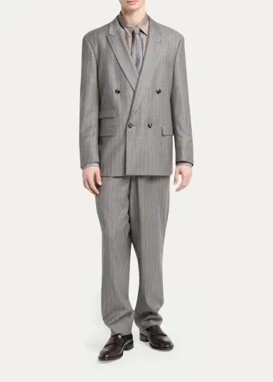 Giorgio Armani Men's Wool Pinstripe Oversized Double-Breasted Suit | Thumbnail 2 Giorgio Armani Men's Wool Pinstripe Oversized Double-Breasted Suit | Thumbnail 2