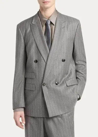 Giorgio Armani Men's Wool Pinstripe Oversized Double-Breasted Suit | Thumbnail 4 Giorgio Armani Men's Wool Pinstripe Oversized Double-Breasted Suit | Thumbnail 4