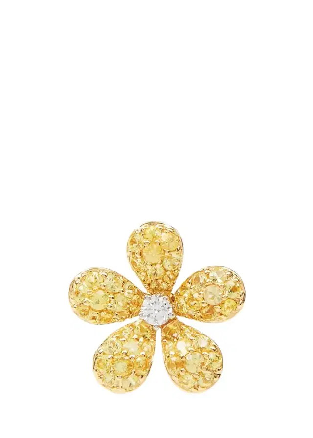 Mio Harutaka 18K Diamond and Yellow Sapphire Flower Stud Earring, Single