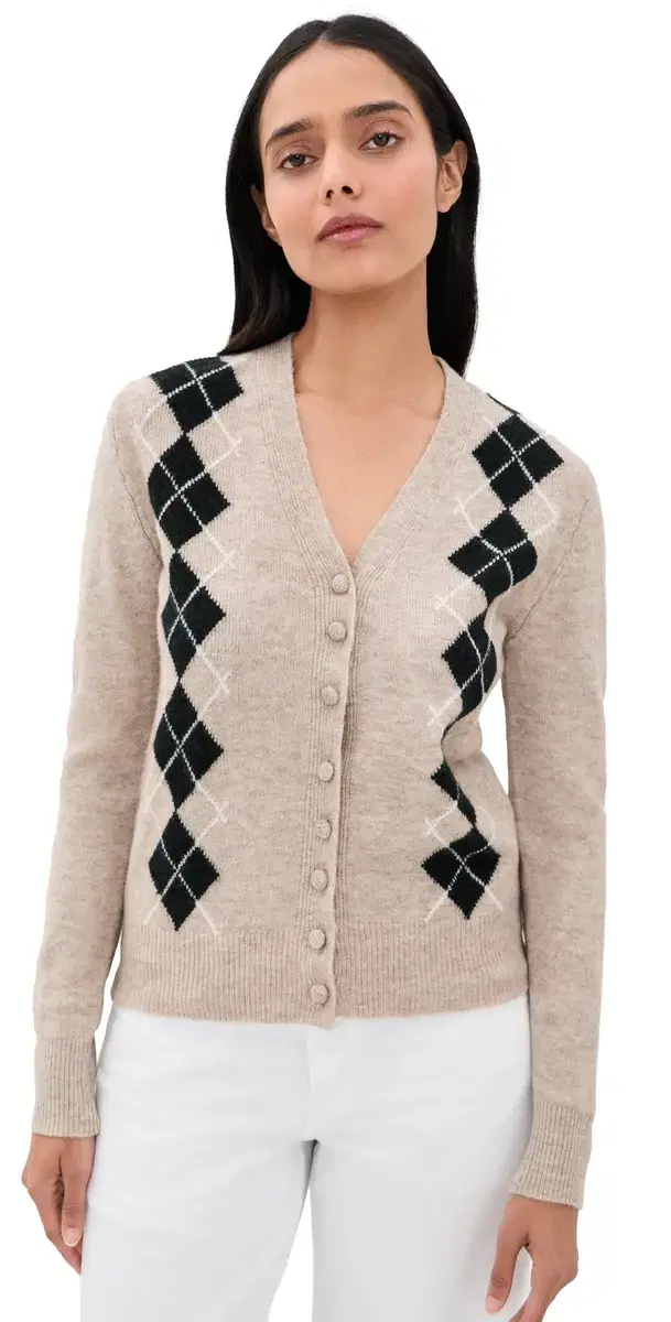 Wayf Elizabeth Argyle Sweater Oat/Green
