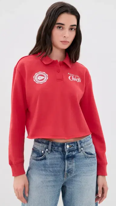 Junk Food Chiefs Polo Crop Fleece Sweatshirt icorice | Thumbnail 2