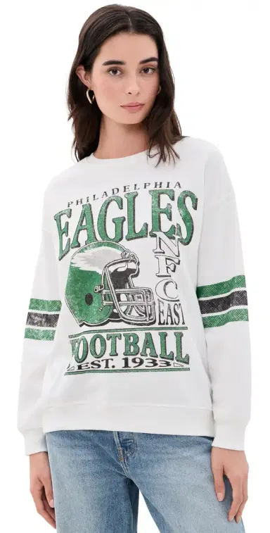 Junk Food Eagles Oversized triped Fleece Sweatshirt Vintage/Kelly | Thumbnail 1 Junk Food Eagles Oversized triped Fleece Sweatshirt Vintage/Kelly | Thumbnail 1
