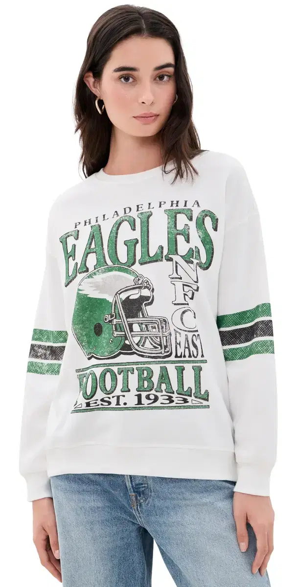 Junk Food Eagles Oversized triped Fleece Sweatshirt Vintage/Kelly