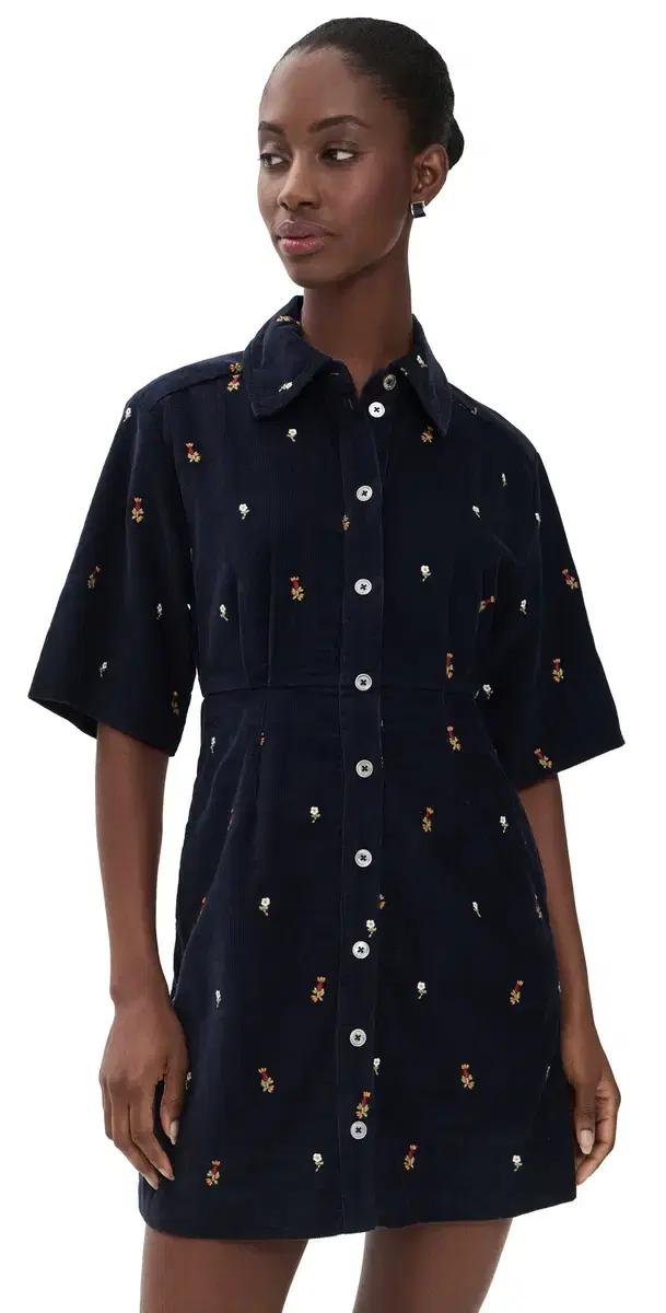 Sea Tilly Embroidered Cord Button Down Dress Navy