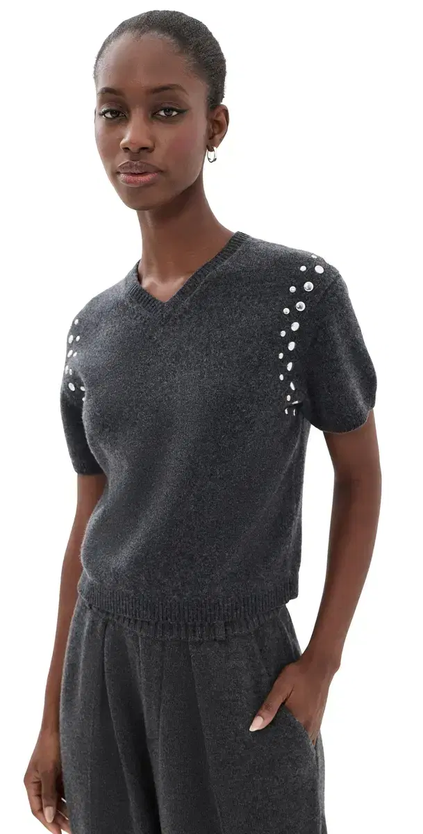 3.1 Phillip Lim Wool Blend Boxy V-Neck Sweater Charcoal L