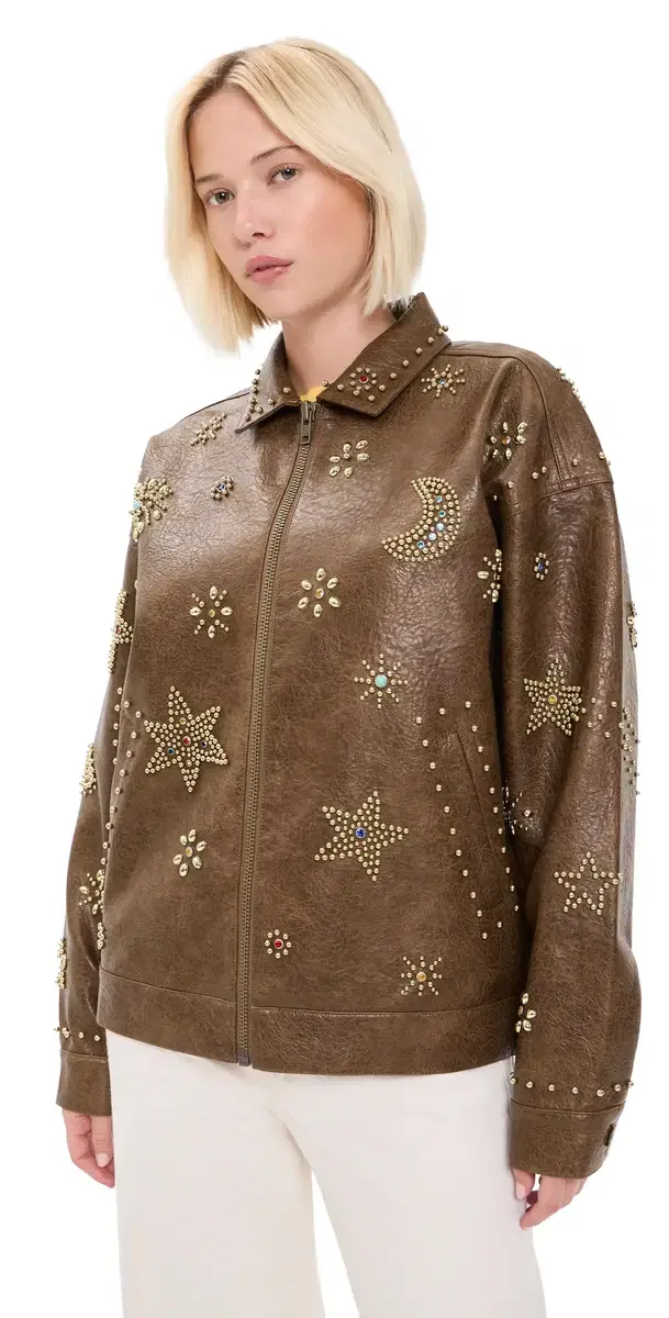 Mother The Zip It Faux eather Jacket Brown And Cream