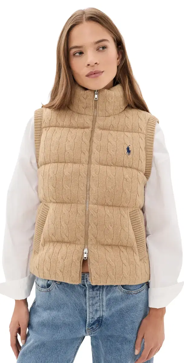 Polo Ralph Lauren Cable Knit Puffer Vest Collection Camel elange