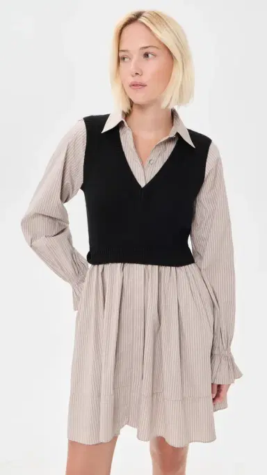 Cinq à Sept Patsy Dress Black/Cappucino tripe | Thumbnail 2