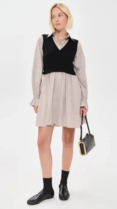 Cinq à Sept Patsy Dress Black/Cappucino tripe | Thumbnail 5