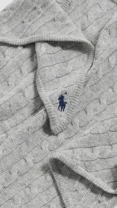 Polo Ralph Lauren Cable Triangle Scarf Soft Grey One Size | Thumbnail 4