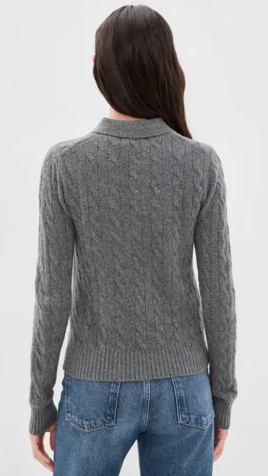 Polo Ralph Lauren Cable Knit Polo Sweater Flannel Grey Heather | Thumbnail 3 Polo Ralph Lauren Cable Knit Polo Sweater Flannel Grey Heather | Thumbnail 3