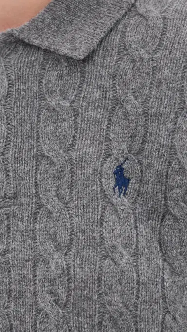 Polo Ralph Lauren Cable Knit Polo Sweater Flannel Grey Heather | Thumbnail 6 Polo Ralph Lauren Cable Knit Polo Sweater Flannel Grey Heather | Thumbnail 6