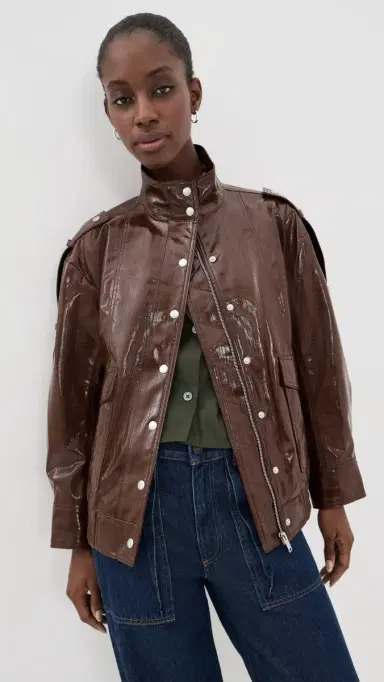 3.1 Phillip Lim Faux Textured Leather Bomber Jacket Espresso M | Thumbnail 2