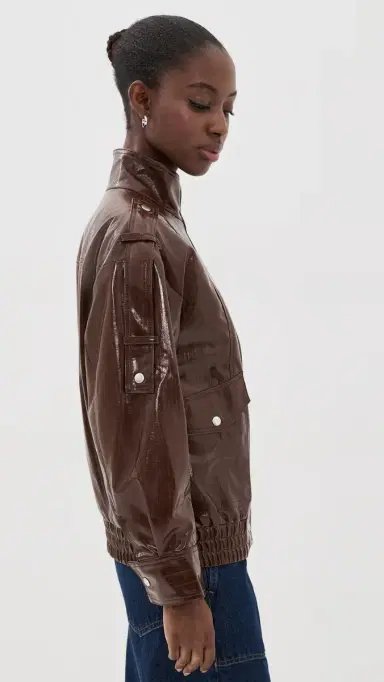 3.1 Phillip Lim Faux Textured Leather Bomber Jacket Espresso M | Thumbnail 4