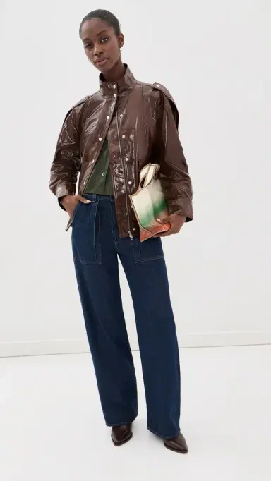 3.1 Phillip Lim Faux Textured Leather Bomber Jacket Espresso M | Thumbnail 5