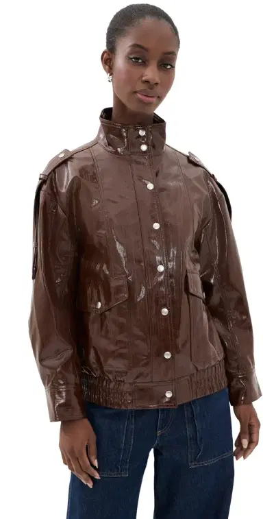 3.1 Phillip Lim Faux Textured Leather Bomber Jacket Espresso M | Thumbnail 1