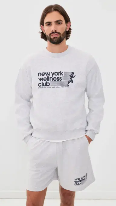 Sporty & Rich UA Wellness Club Crewneck Sweatshirt Heather Grey Light Navy | Thumbnail 4 Sporty & Rich UA Wellness Club Crewneck Sweatshirt Heather Grey Light Navy | Thumbnail 4