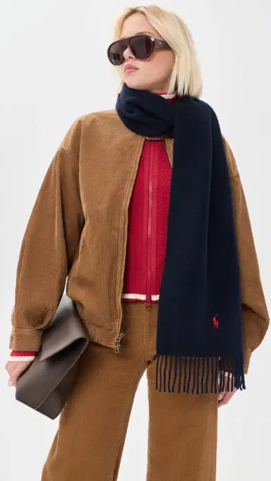 Polo Ralph Lauren Solid Recycled Wool Scarf Hunter Navy One Size | Thumbnail 3