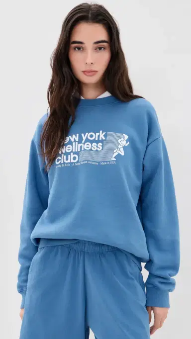 Sporty & Rich USA Wellness Club Crewneck Sweatshirt Dusty Blue White | Thumbnail 3 Sporty & Rich USA Wellness Club Crewneck Sweatshirt Dusty Blue White | Thumbnail 3
