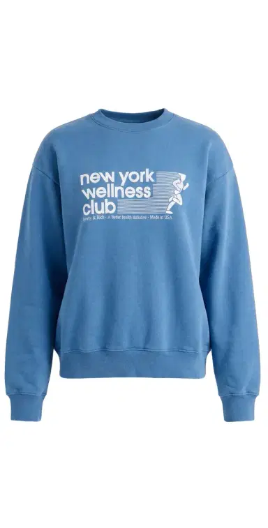 Sporty & Rich USA Wellness Club Crewneck Sweatshirt Dusty Blue White | Thumbnail 1 Sporty & Rich USA Wellness Club Crewneck Sweatshirt Dusty Blue White | Thumbnail 1