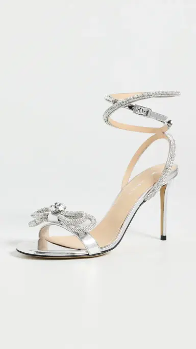 Mach & Mach Double Bow Mirror Leather Sandals Silver | Thumbnail 2