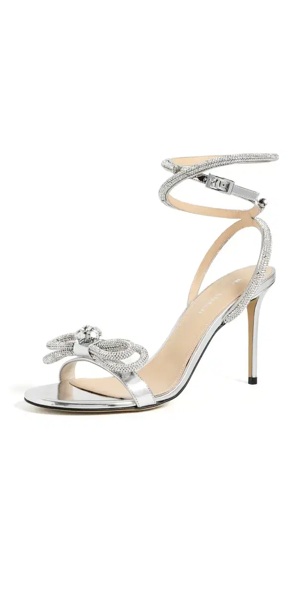 Mach & Mach Double Bow Mirror Leather Sandals Silver