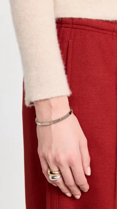 Tory Burch Thin Icon Hinge Bracelet Tory Silver/Tory Gold One Size | Thumbnail 3 Tory Burch Thin Icon Hinge Bracelet Tory Silver/Tory Gold One Size | Thumbnail 3