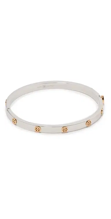 Tory Burch Thin Icon Hinge Bracelet Tory Silver/Tory Gold One Size | Thumbnail 1 Tory Burch Thin Icon Hinge Bracelet Tory Silver/Tory Gold One Size | Thumbnail 1