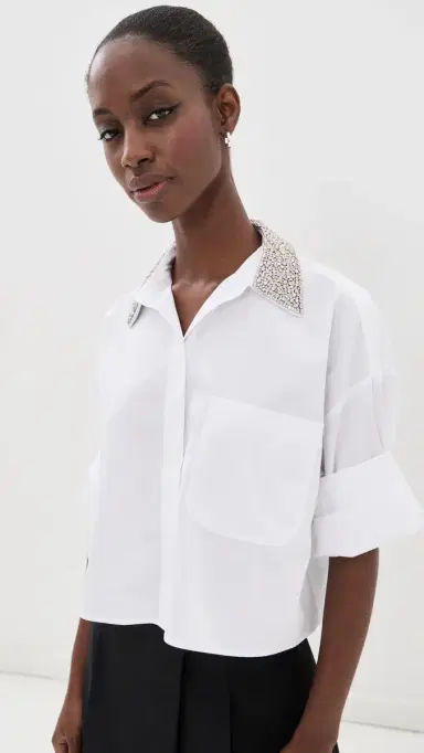 TWP Next Ex Crystal Collar Button Down Shirt White | Thumbnail 2 TWP Next Ex Crystal Collar Button Down Shirt White | Thumbnail 2