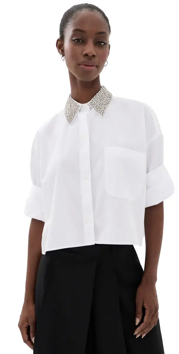 TWP Next Ex Crystal Collar Button Down Shirt White