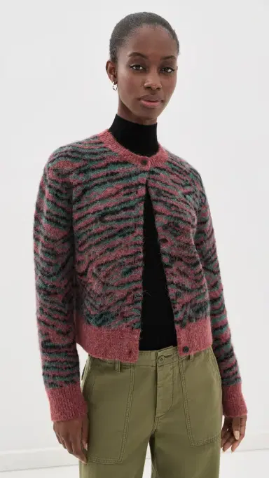 3.1 Phillip Lim Tiger Print Crew Neck Cardigan Sable Multi M | Thumbnail 2 3.1 Phillip Lim Tiger Print Crew Neck Cardigan Sable Multi M | Thumbnail 2