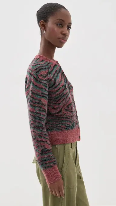 3.1 Phillip Lim Tiger Print Crew Neck Cardigan Sable Multi M | Thumbnail 4 3.1 Phillip Lim Tiger Print Crew Neck Cardigan Sable Multi M | Thumbnail 4