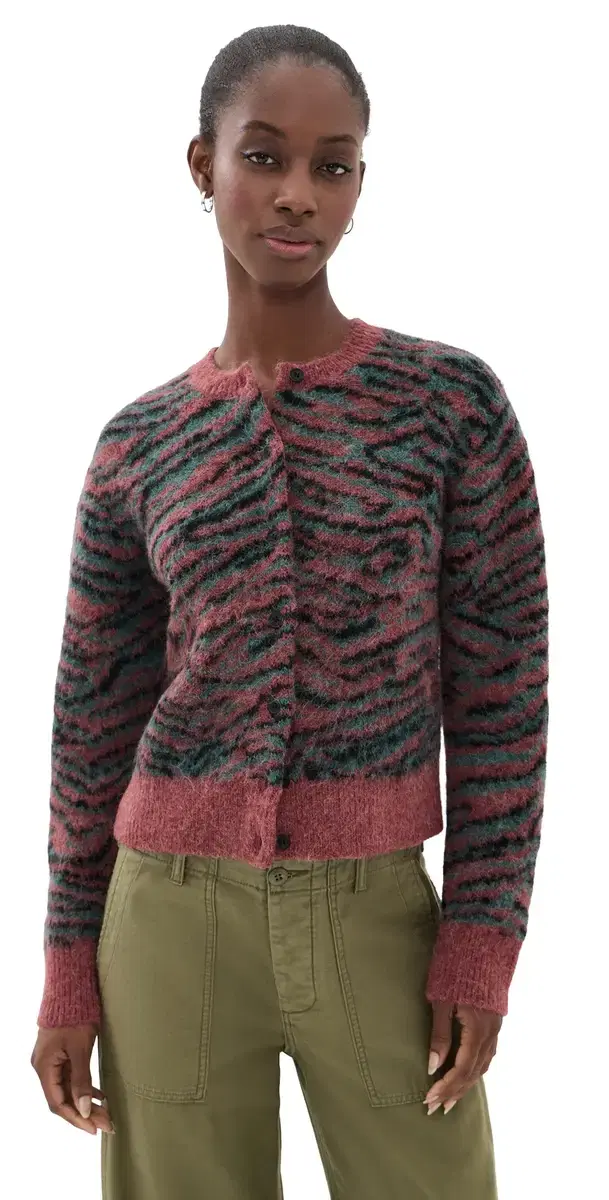 3.1 Phillip Lim Tiger Print Crew Neck Cardigan Sable Multi M