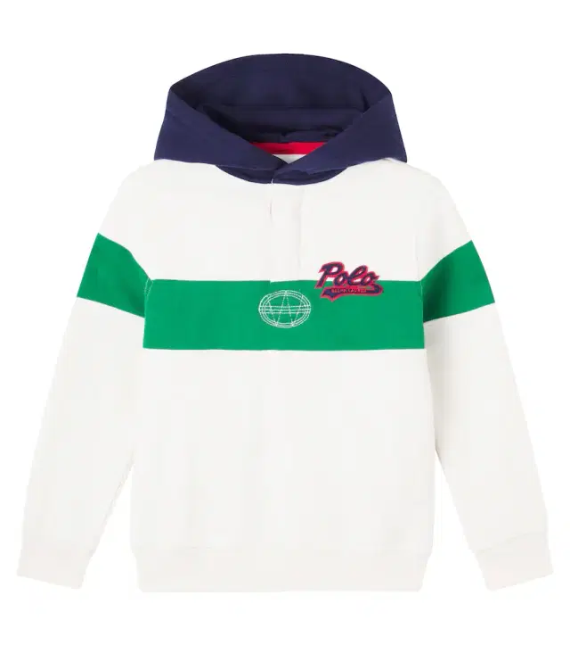 POLO RALPH LAUREN KIDS Colorblocked cotton-blend jersey hoodie