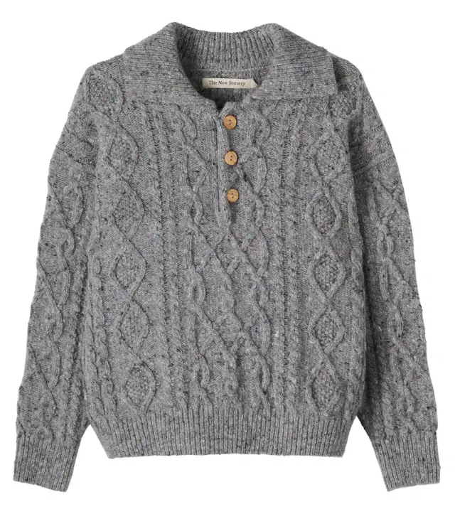 THE NEW SOCIETY Cable-knit wool-blend polo sweater