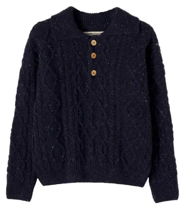 THE NEW SOCIETY Cable-knit wool-blend polo sweater